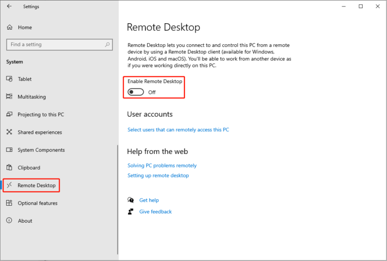 disable remote desktop 1