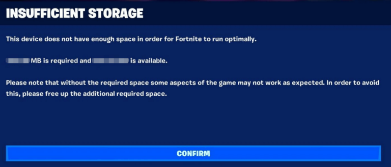 fortnite insufficient storage 1