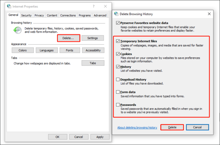 delete temporary internet files 1
