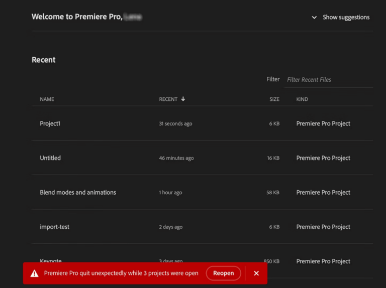 recover unsaved projects in premiere pro 1
