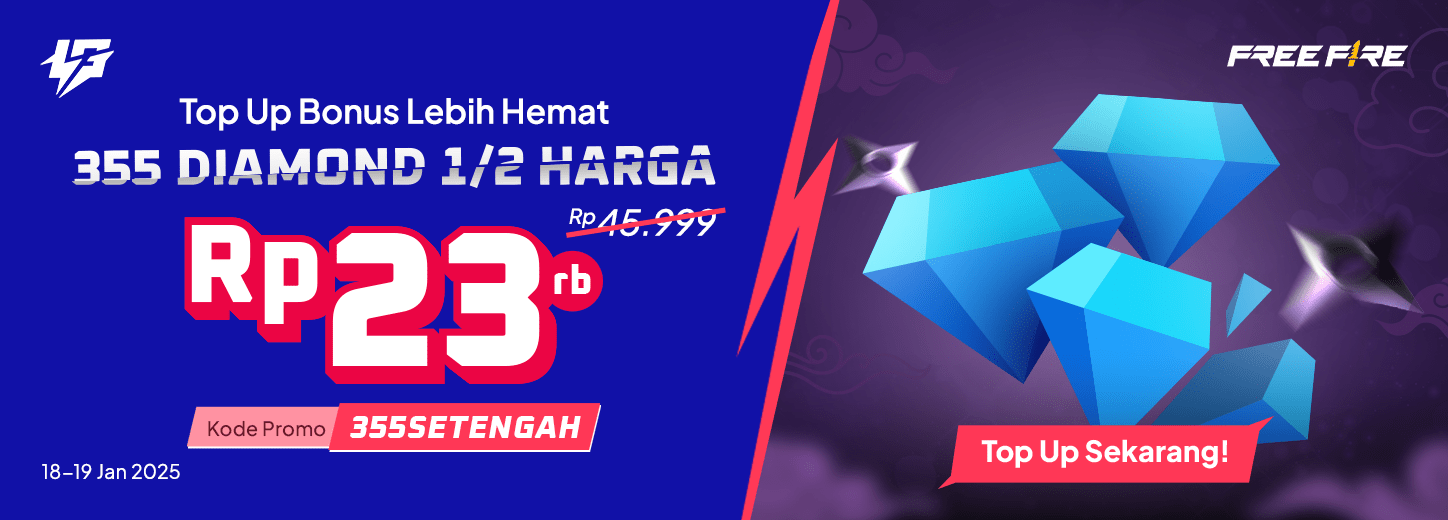 355 diamonds Free Fire setengah harga! – Hobicode