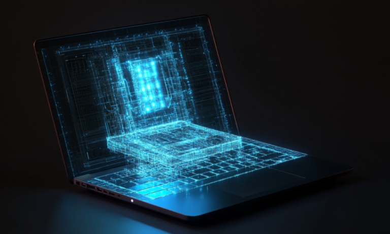 alex mc9997 Laptop with a glowing mini AI server inside highl 258a8556 1c7e 435d 8320 745d899d093a 1