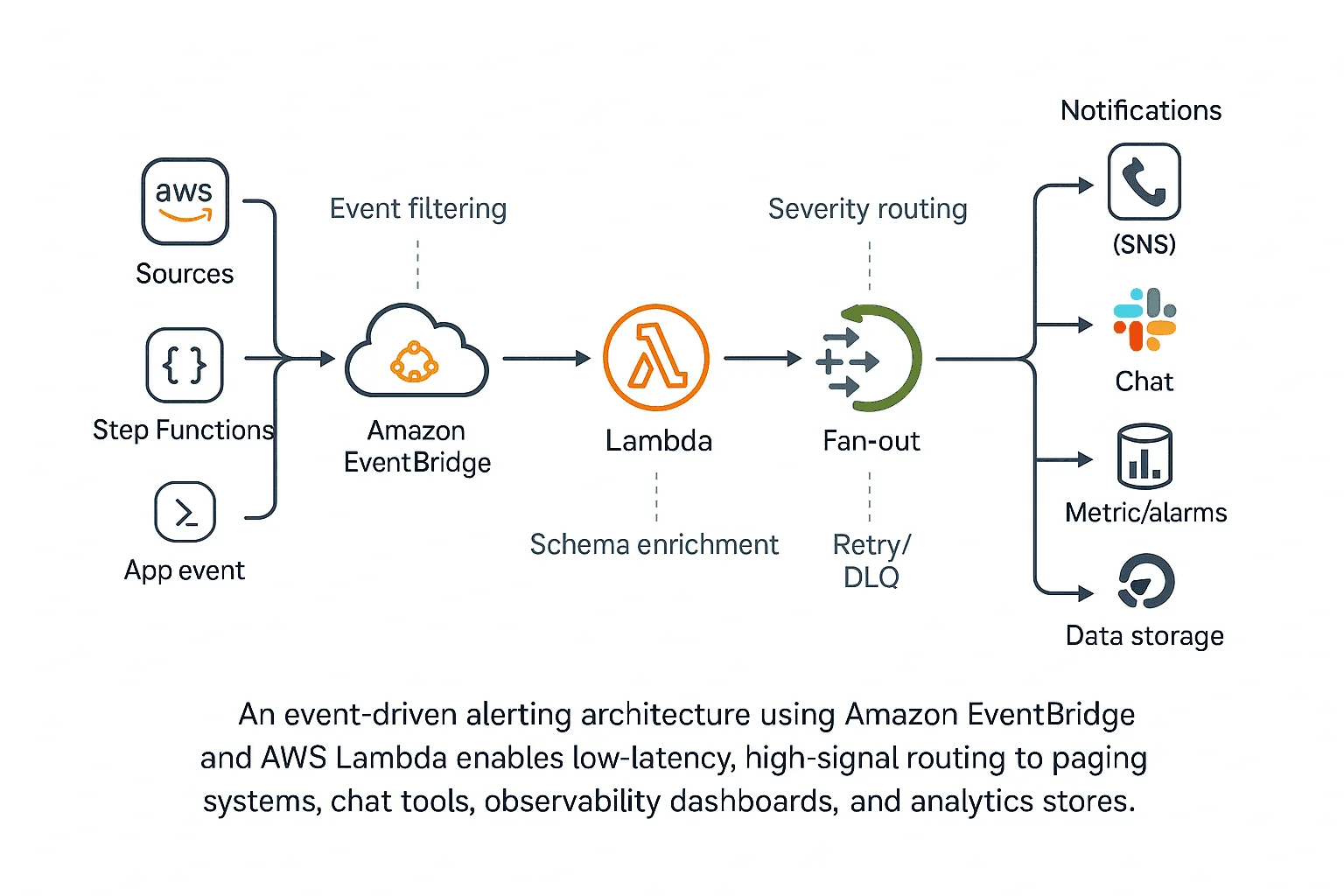 Diagram arsitektur alur peringatan AWS EventBridge dan Lambda