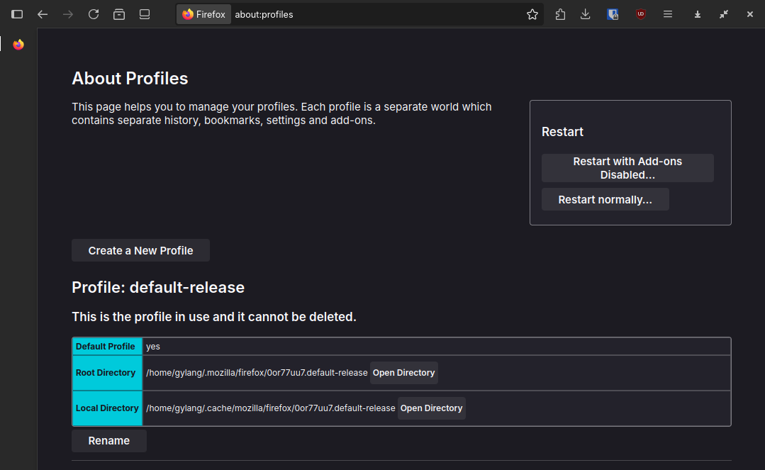 Langkah pertama membuka direktori root profil Firefox