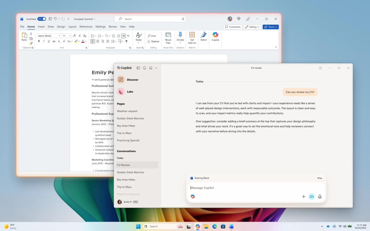Ilustrasi fitur input teks Copilot Vision yang sedang digunakan pada Windows 11