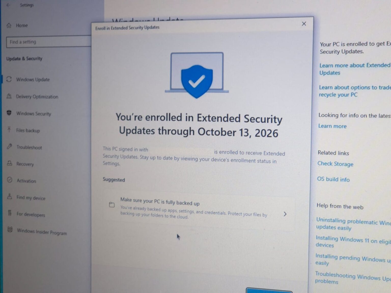 Opsi Extended Security Updates (ESU) untuk Windows 10