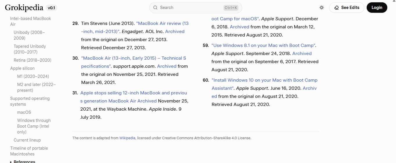 Tampilan Grokipedia menunjukkan adaptasi konten dari Wikipedia