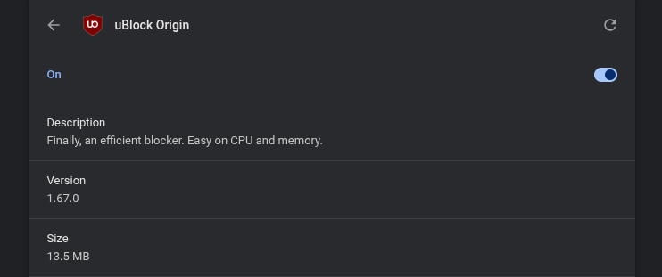 uBlock Origin versi Manifest V2 berhasil diaktifkan
