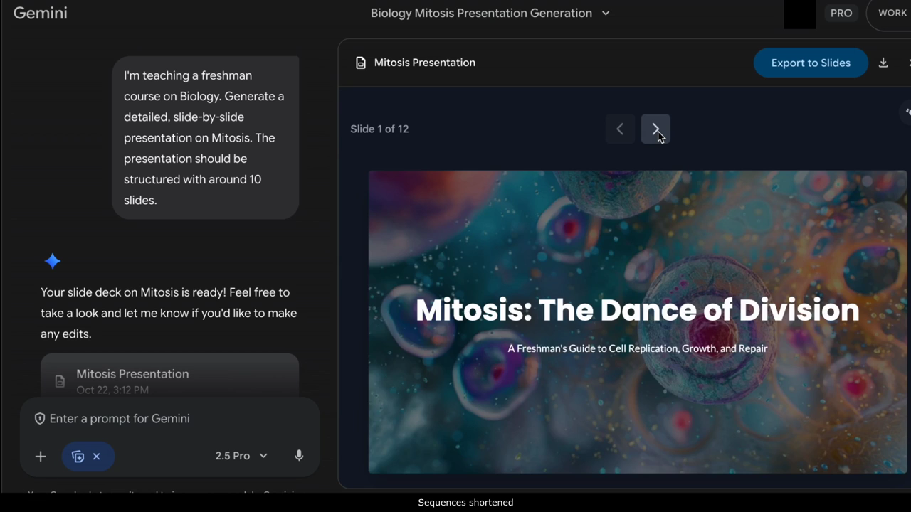 Pengguna berinteraksi dengan slide yang dibuat oleh Google Gemini