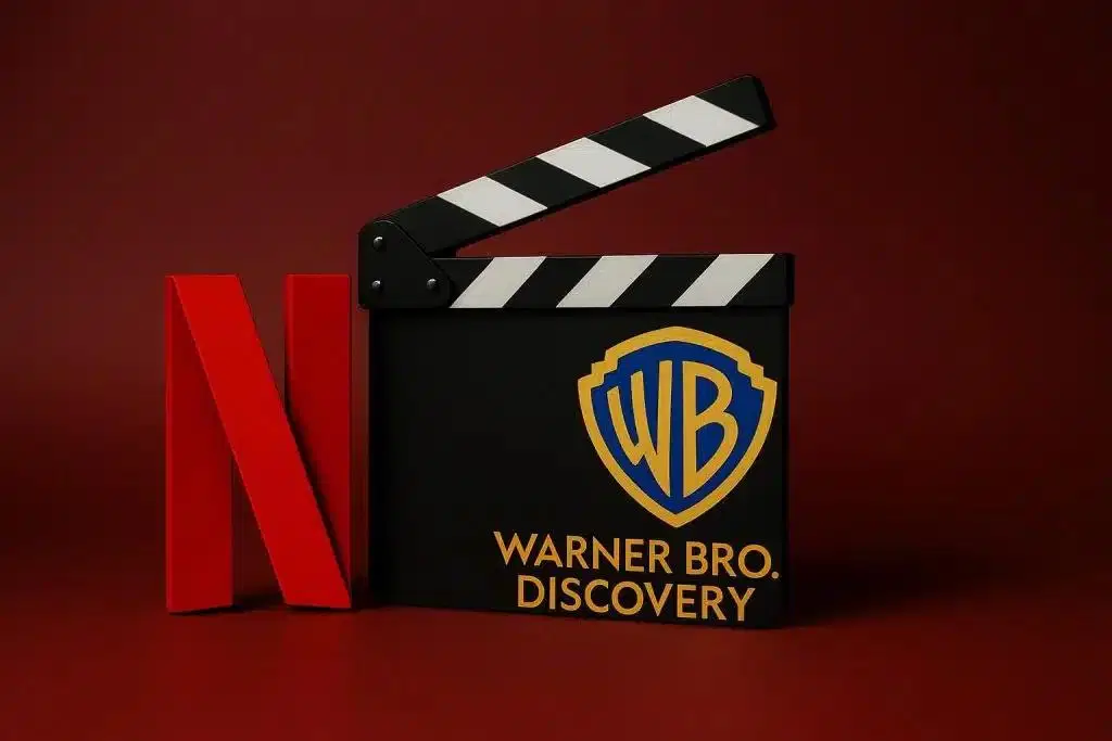 Logo Warner Bros Discovery di tengah persaingan akuisisi