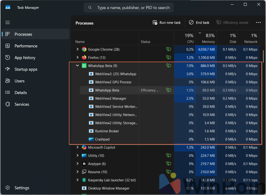 Aplikasi WhatsApp PWA di Windows menampilkan notifikasi dan kinerja
