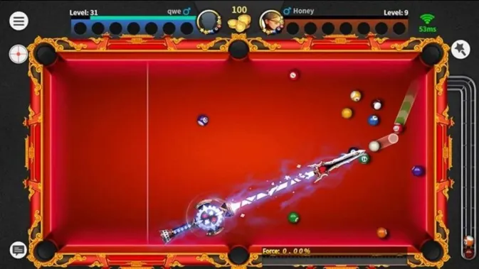 Antarmuka aplikasi AIM Assist untuk 8 Ball Pool