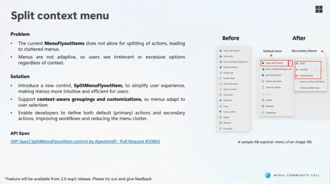 Contoh Tampilan Context Menu Windows 11 dengan SplitMenuFlyoutItem