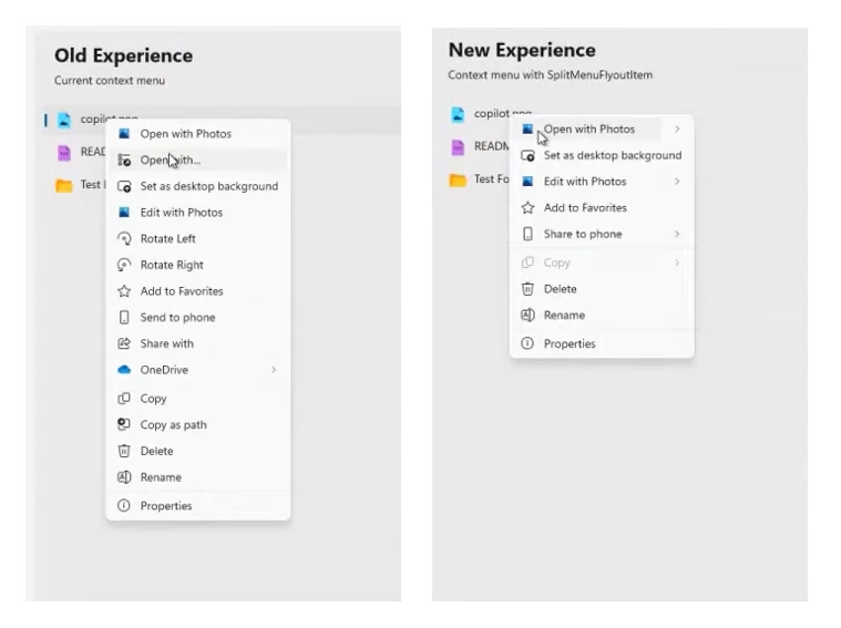 Ilustrasi Fitur SplitMenuFlyoutItem di Windows 11