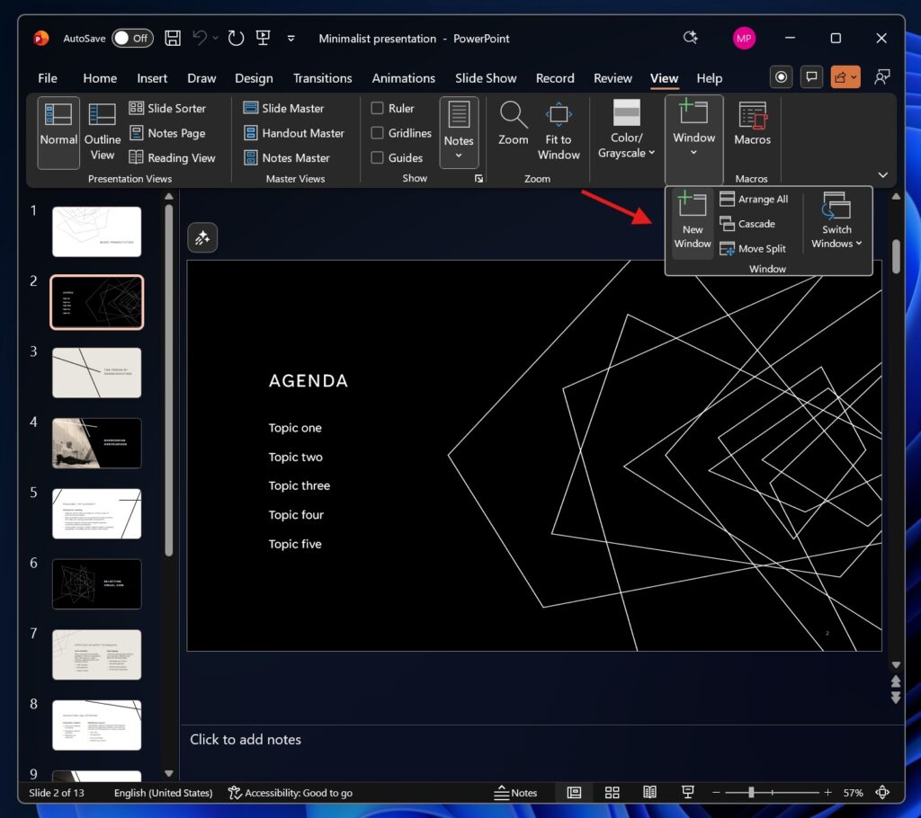 Fitur New Window PowerPoint untuk Duplikasi Presentasi