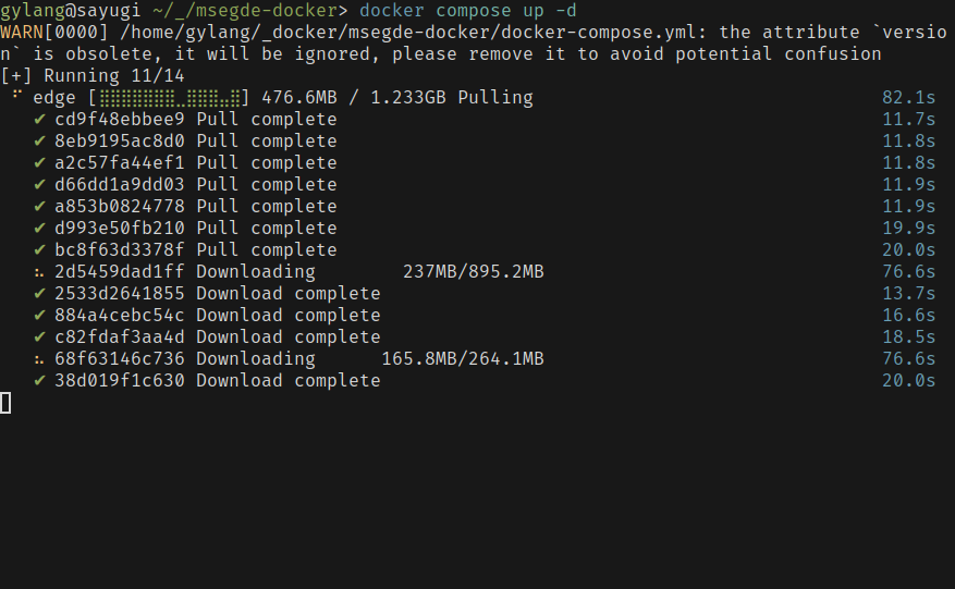 Proses pengunduhan image Docker untuk Microsoft Edge