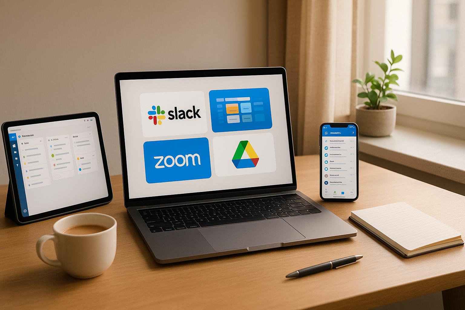 Alat komunikasi online seperti Zoom dan Slack untuk kerja hybrid