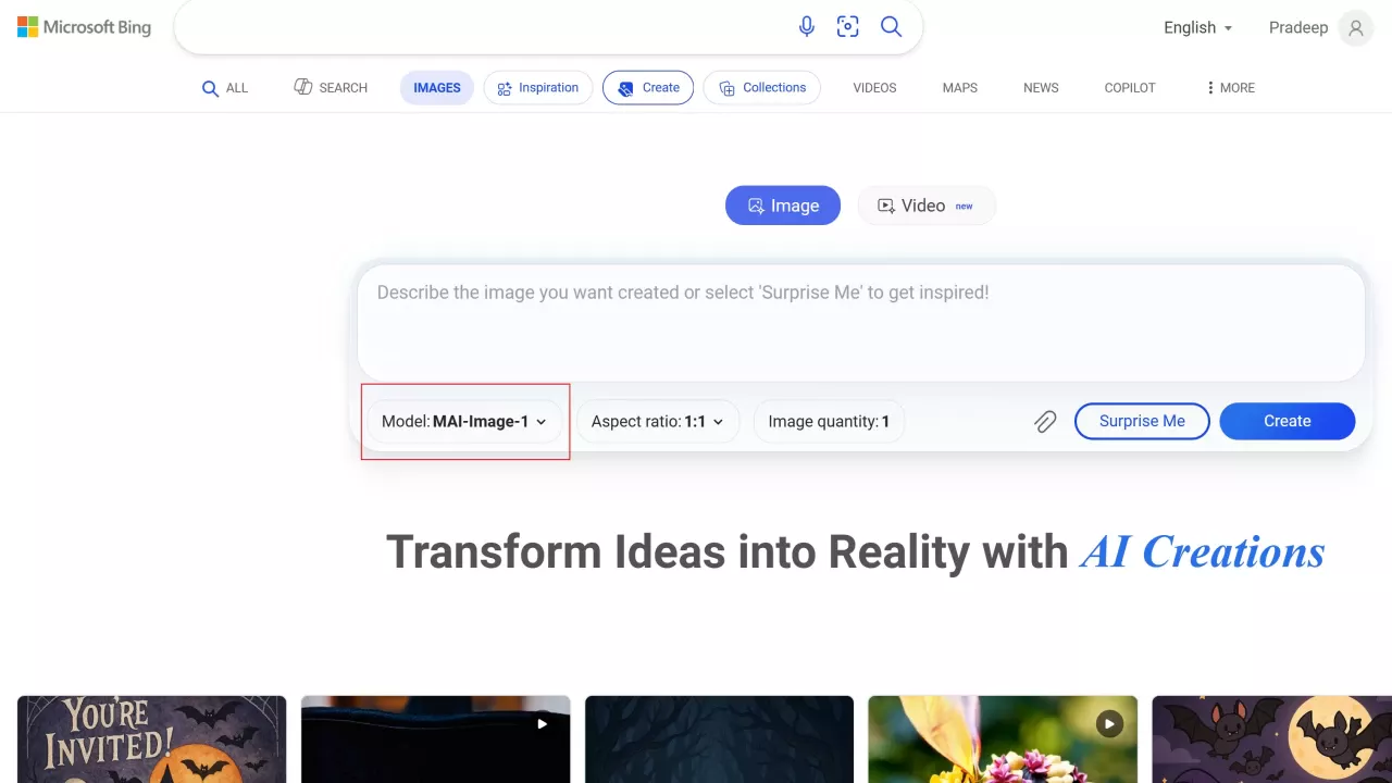 MAI-Image-1 - Revolusi AI Gambar Microsoft Kini Tersedia untuk Anda! 1 Opsi pemilihan MAI-Image-1 di Bing Image Creator
