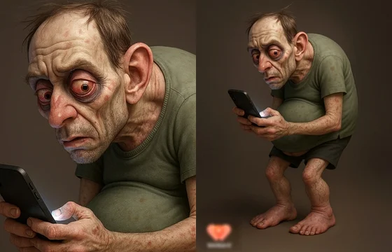 Manusia Masa Depan 2050: Prediksi Tubuh Akibat Gadget & Mager, Wajib Tahu! 1 Visualisasi Manusia Masa Depan 2050 oleh WeWard, menunjukkan dampak gaya hidup sedentary dan kecanduan gadget.