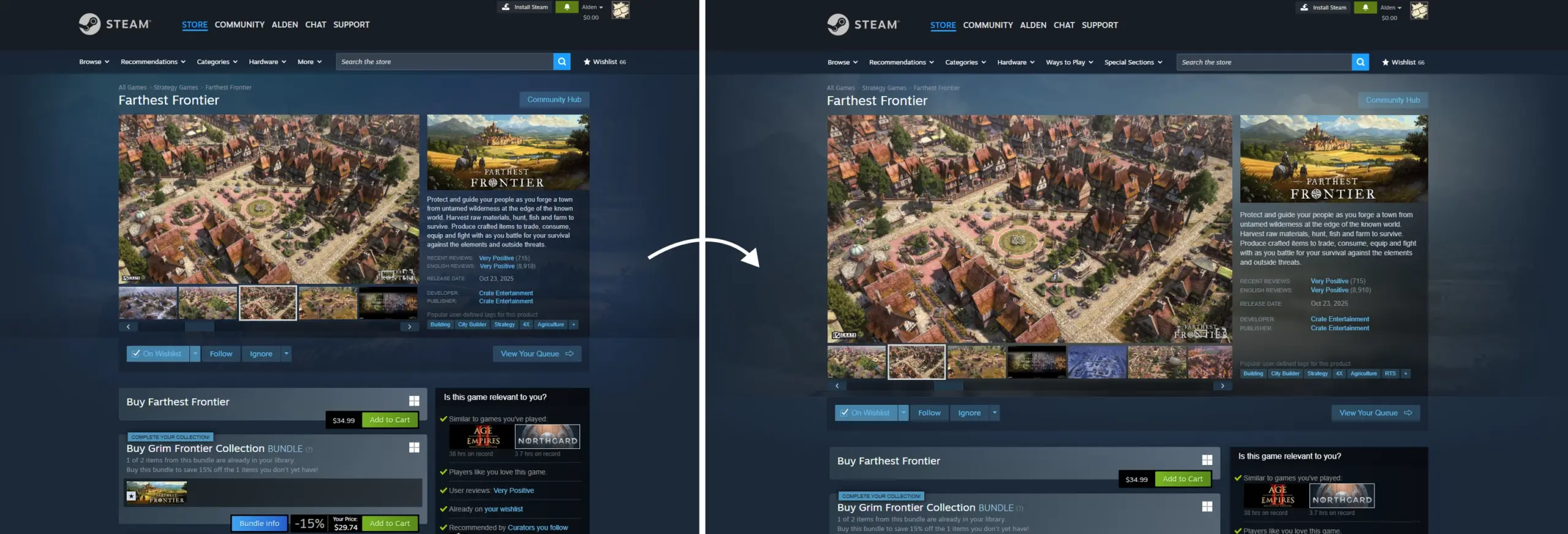Perbandingan Tampilan Steam Store Sebelum dan Sesudah Lebar