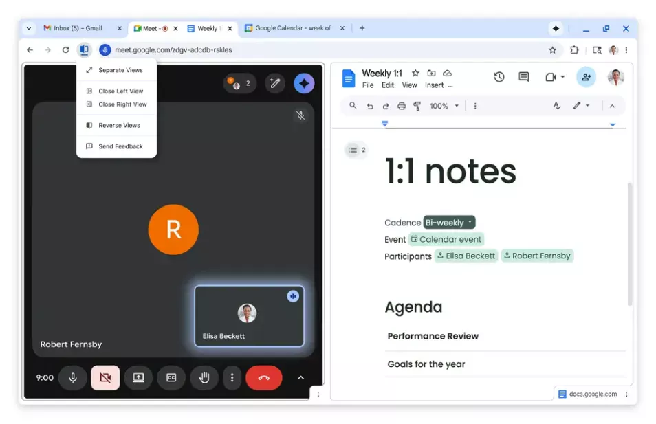 Antarmuka Google Chrome dengan fitur Split View