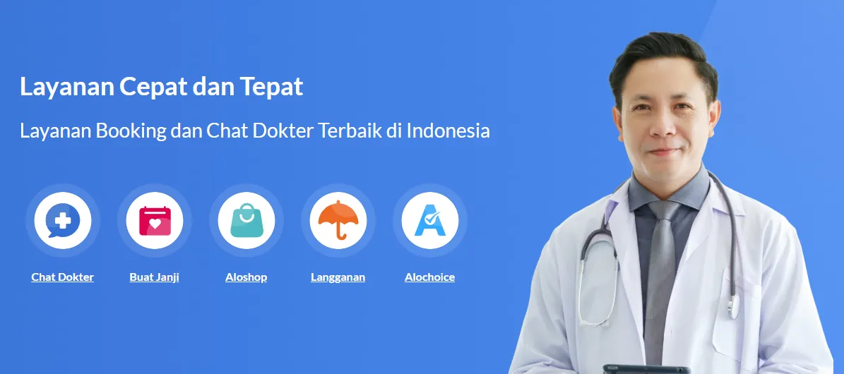 Tampilan fitur-fitur unggulan aplikasi Alodokter di smartphone