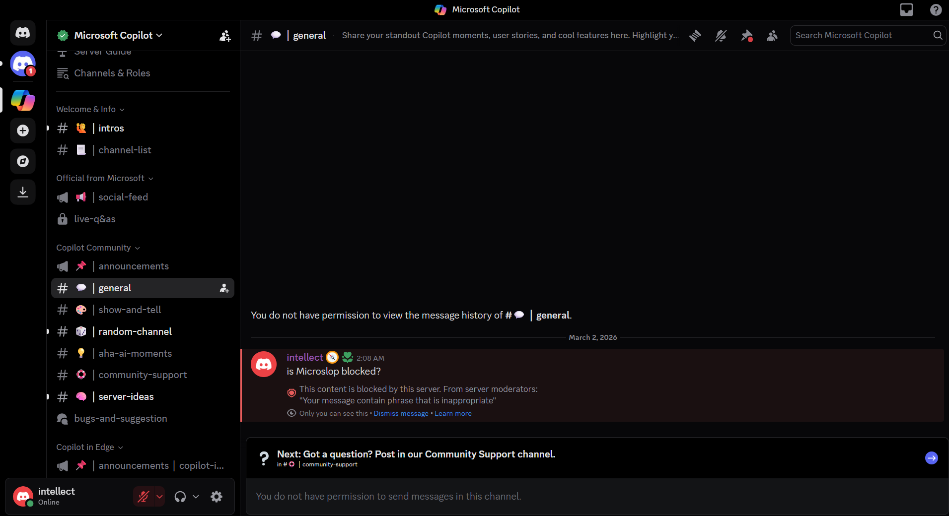 Kanal Discord Copilot yang dibatasi setelah kontroversi Microslop