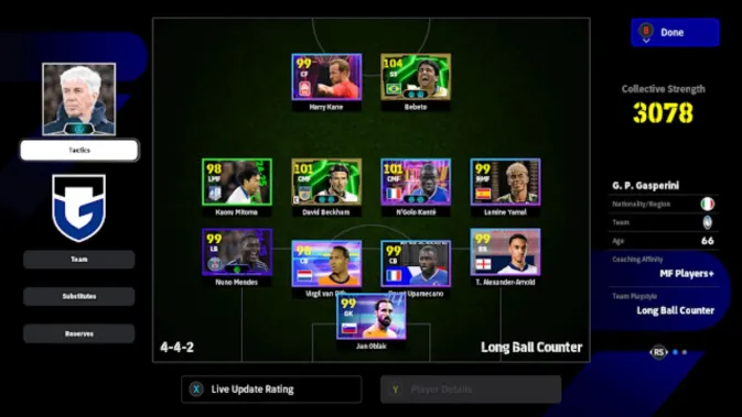 Diagram formasi 4-4-2 Long Ball Counter di eFootball 2026