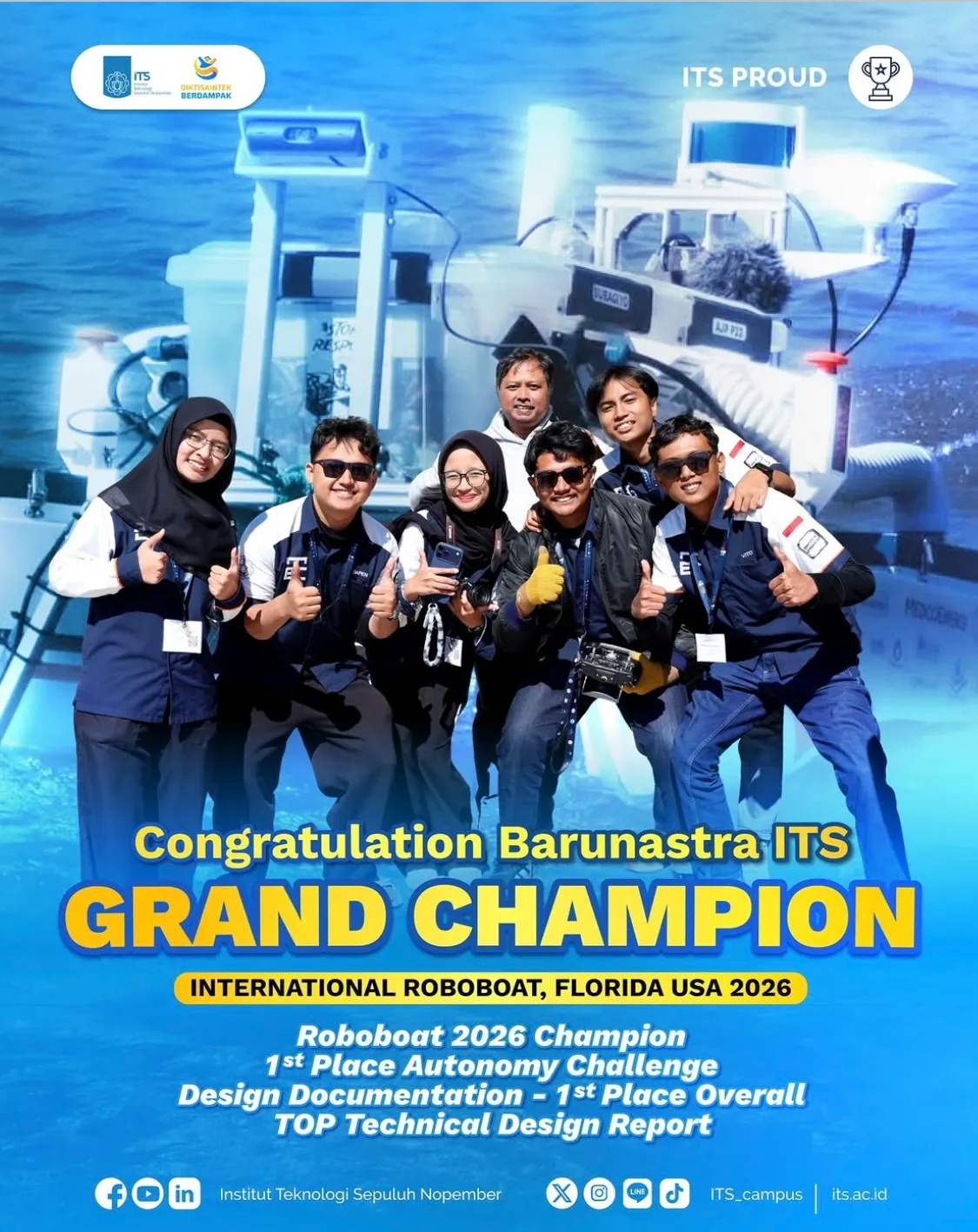 Kapal tanpa awak Barunastra ITS sedang beroperasi di perairan terbuka