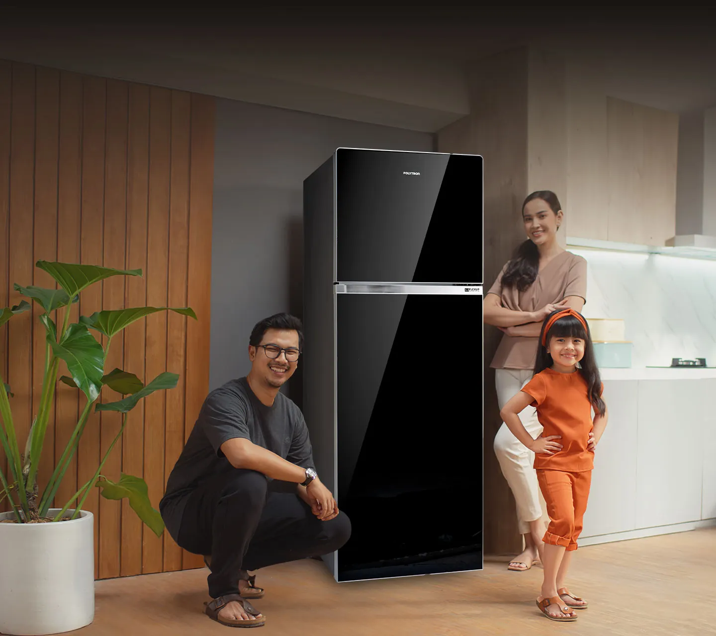 Kulkas Polytron Belleza 2 Pintu dengan desain tempered glass yang elegan