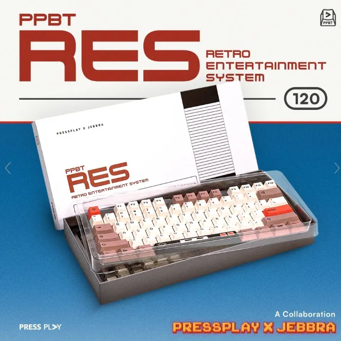Keycaps PBT Dye-Sub Press Play RES dengan desain retro