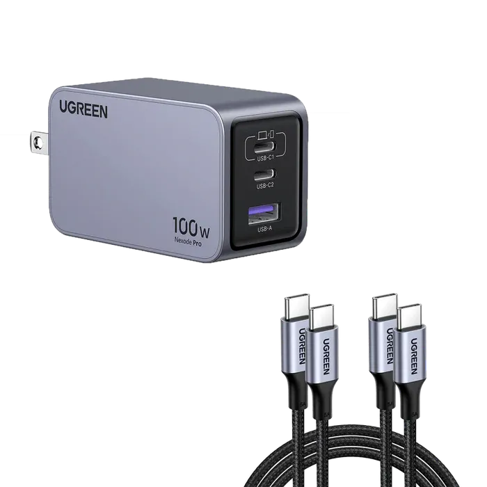 UGREEN GaN Charger 100W mengisi daya laptop, iPhone, dan TWS