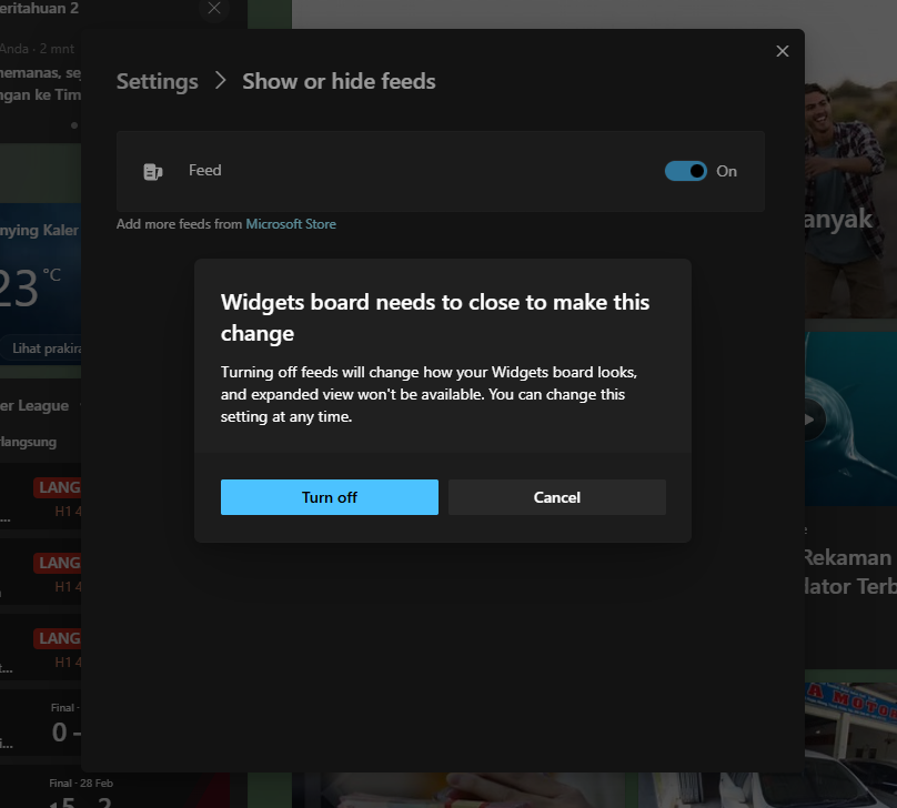 Sembunyikan News Feed Windows 11 - Cara Mudah Membuat Tampilan Widget Lebih Minimalis 4 Pilih opsi 'Show or hide feeds' di pengaturan Widget Windows 11