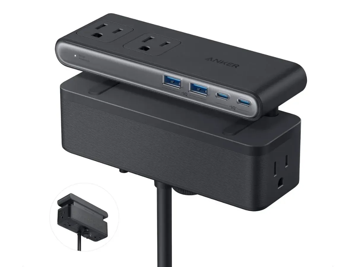 Detail port USB-C, USB-A, dan AC pada Anker Nano Power Strip