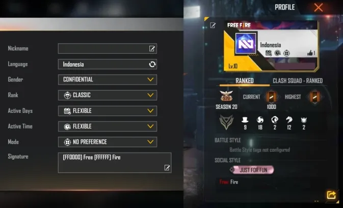 Langkah-langkah Tutorial Menggunakan Kode Warna di Pengaturan Bio Free Fire