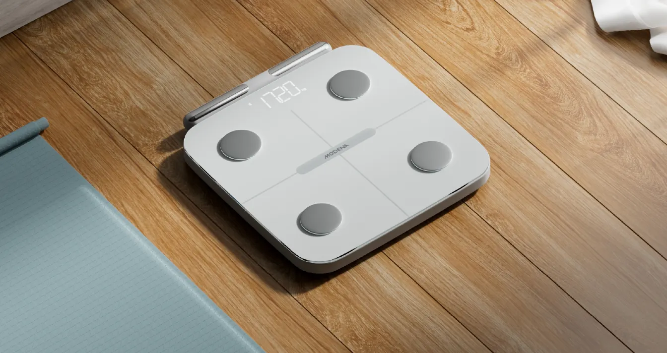 MODENA Smart Body Scale CA 1210 ITWA dengan layar LED yang menampilkan hasil pengukuran