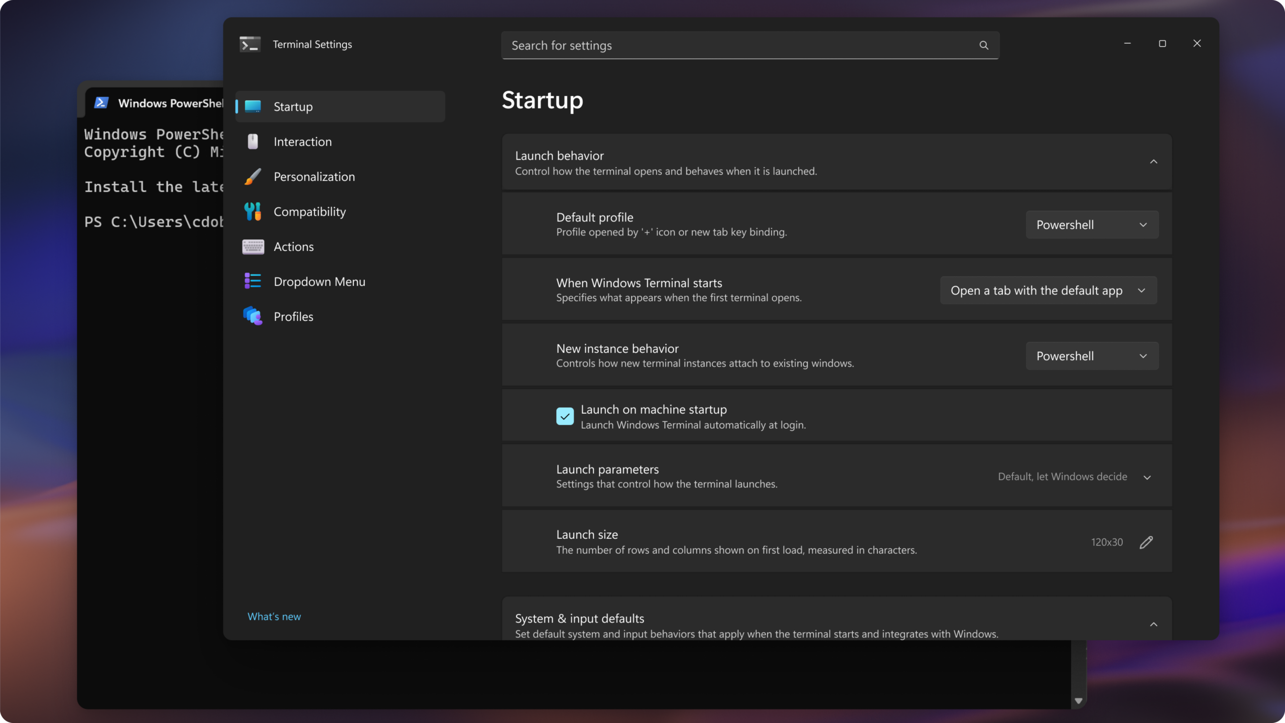 Konsep desain baru halaman pengaturan Windows Terminal