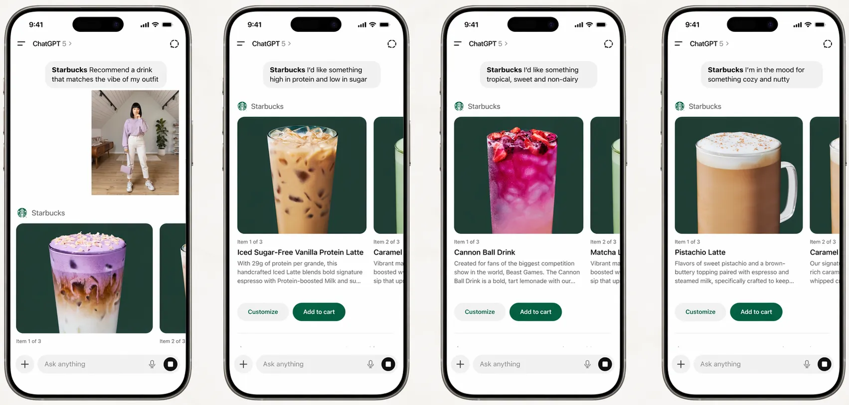 Logo Starbucks dengan ilustrasi percakapan chatbot