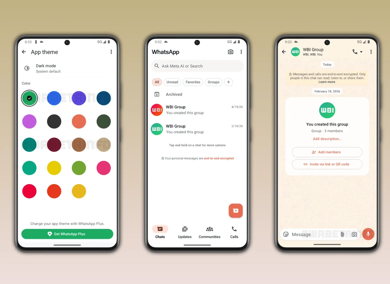 Tampilan antarmuka WhatsApp Plus dengan pilihan tema warna yang beragam