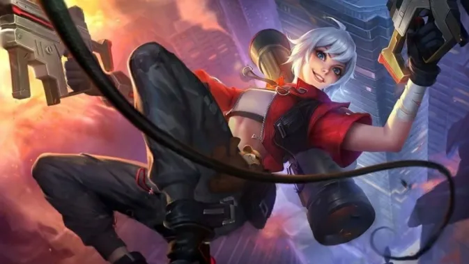 Beatrix, hero Marksman Mobile Legends dengan senjata dan kostum merah