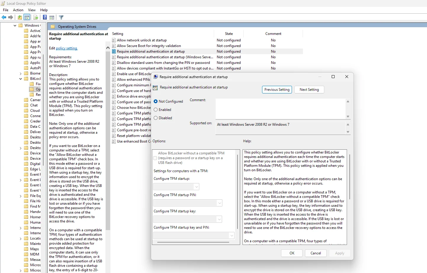 Pengaturan BitLocker di Group Policy Editor Windows 11