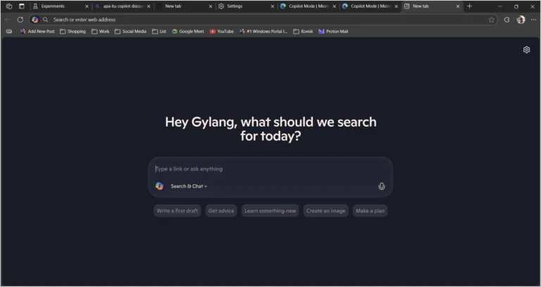 Antarmuka Microsoft Edge dengan fitur AI