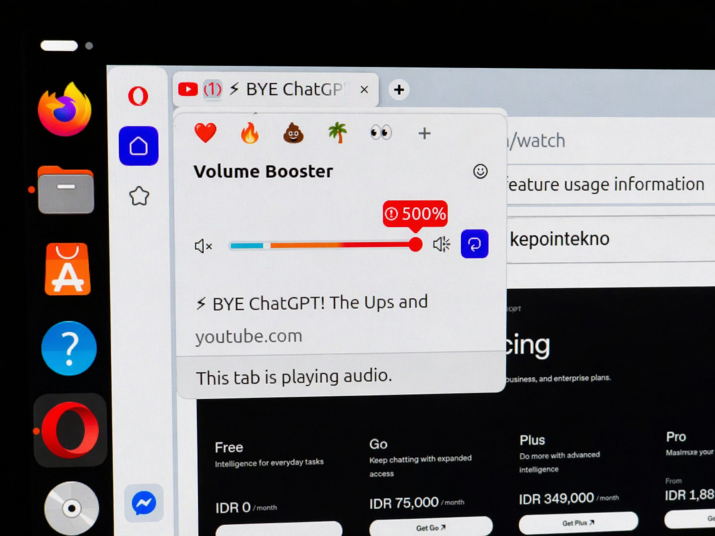 Cara mengakses pengaturan Opera Volume Booster di tab browser