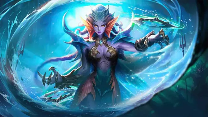 Karrie, hero Marksman Mobile Legends dengan efek cahaya biru