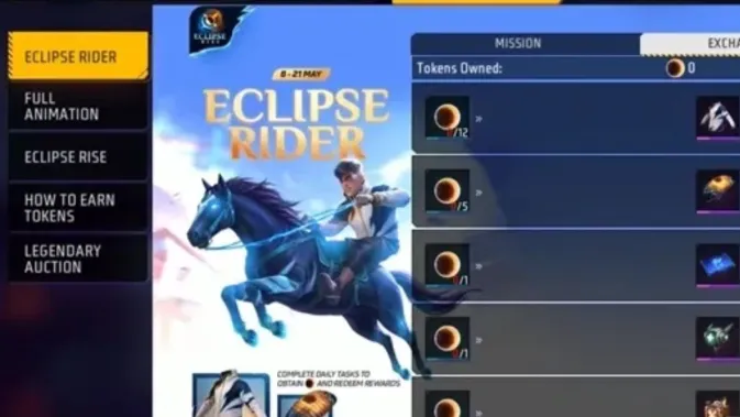 Rider berbaju biru menunggangi kuda legendaris berwarna biru di Eclipse Rider