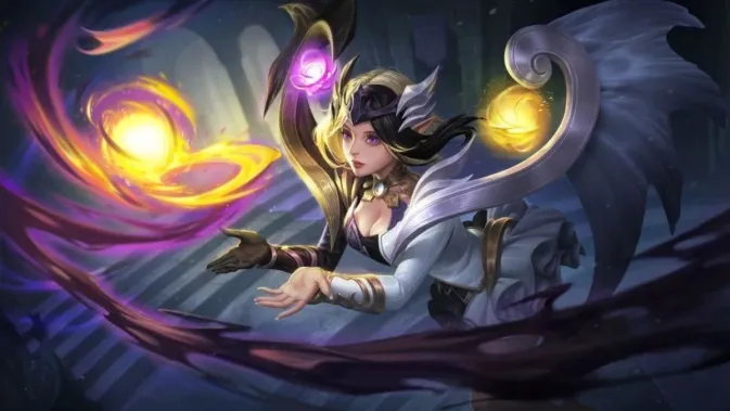 Lunox, karakter magis Mobile Legends dengan aura energi ungu dan kuning