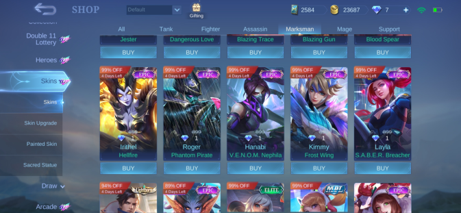 Tabel harga skin Mobile Legends berdasarkan tier
