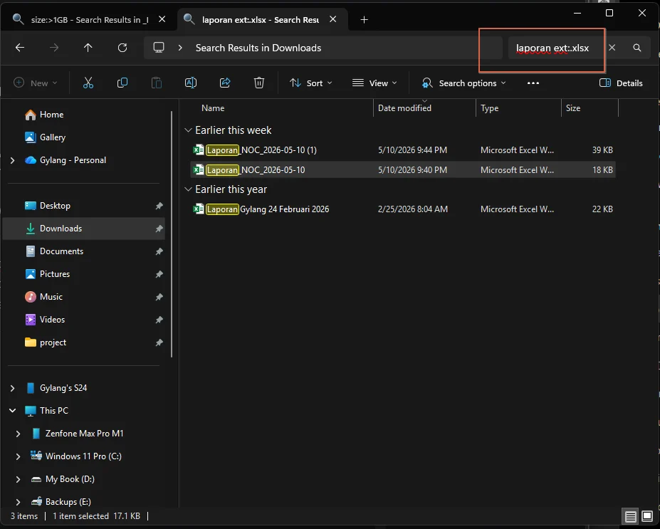 Pencarian file berdasarkan jenis ekstensi di Windows 11