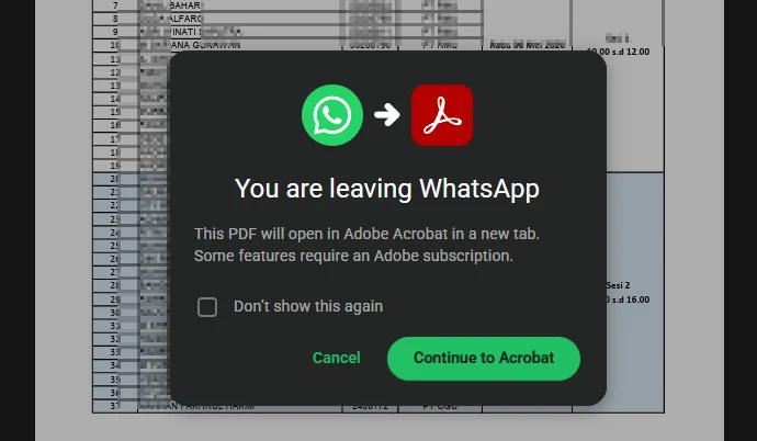 Tampilan opsi download PDF di WhatsApp Web