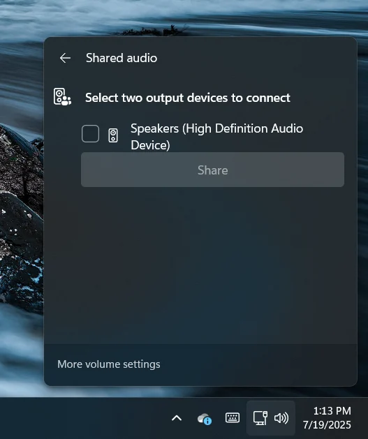 Ikon Shared Audio di Windows 11 Quick Settings